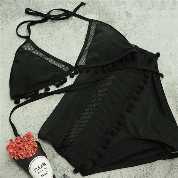 2019 Halter Retro Mesh Hollow Out String Women Bikini