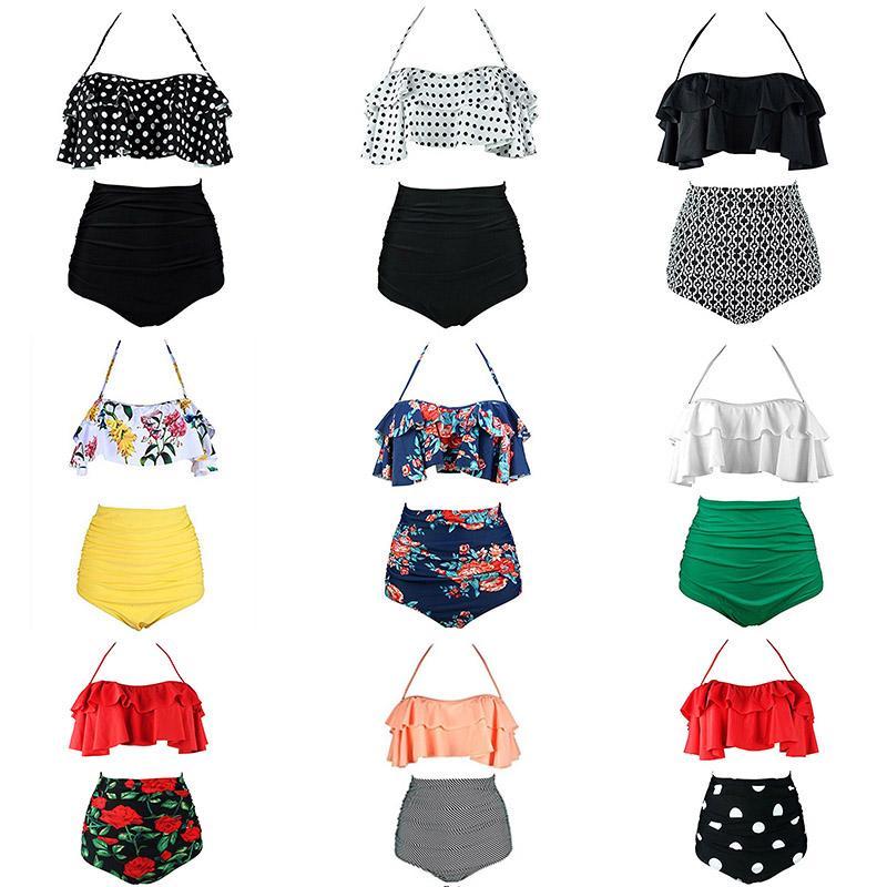 2019 Colorful Women Bikini Set Vintage High Waist